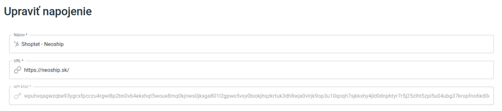 API kľúč v Neoshipe
