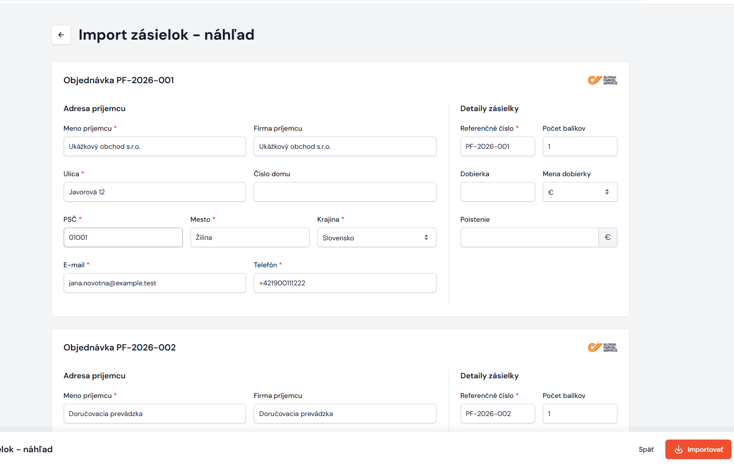 Checking and editing the data in Neoship