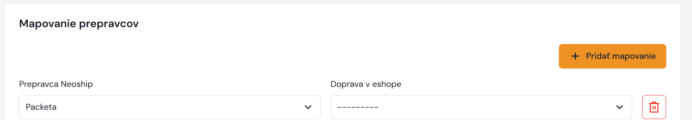 Přidat mapování přepravce Packeta