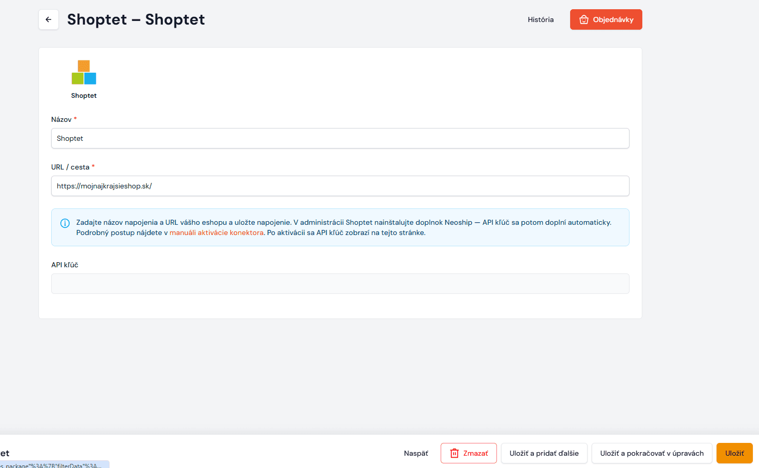New Shoptet integration – name, URL and saving