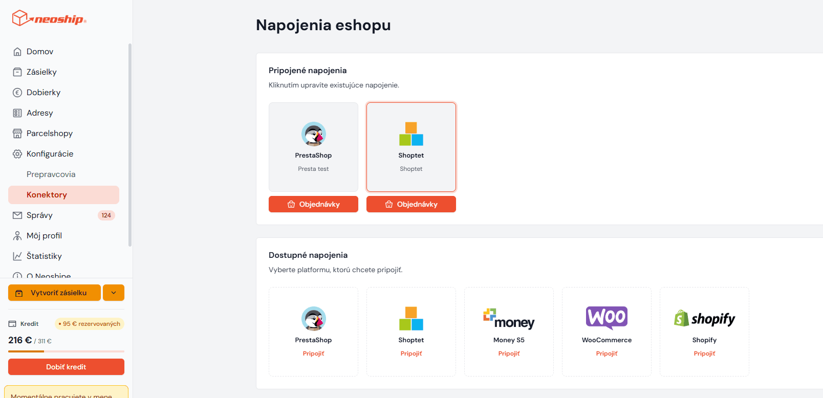 Connected Shoptet integration in Konektory