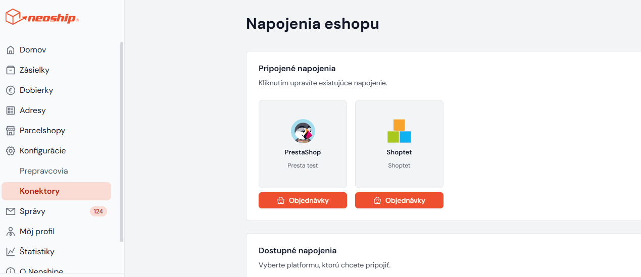 The orders button on the Shoptet integration