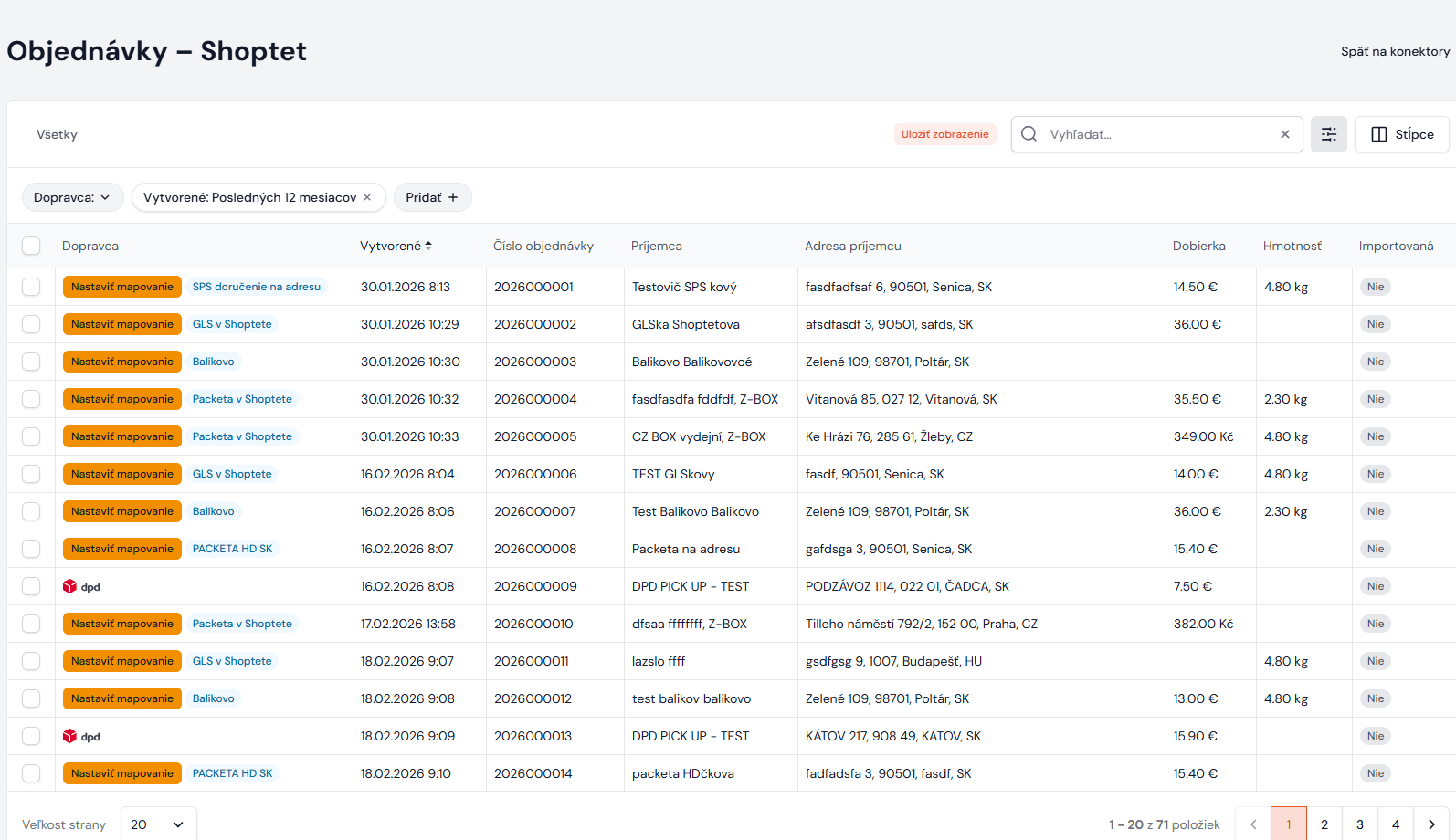 List of Shoptet orders in Neoship
