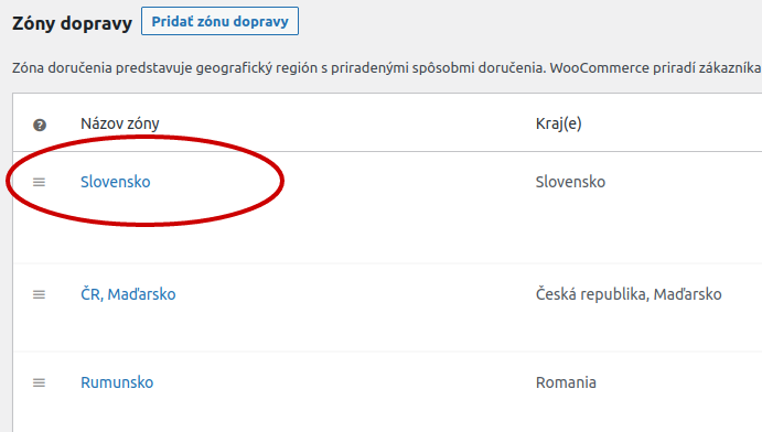Zóny dopravy vo WooCommerce