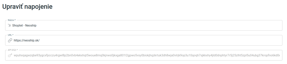 API kľúč v Neoshipe