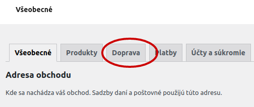 Sekcia Doprava vo WooCommerce